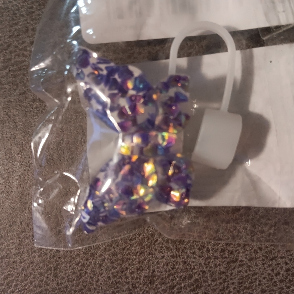 Purple Beaded Butterfly Straw Topper